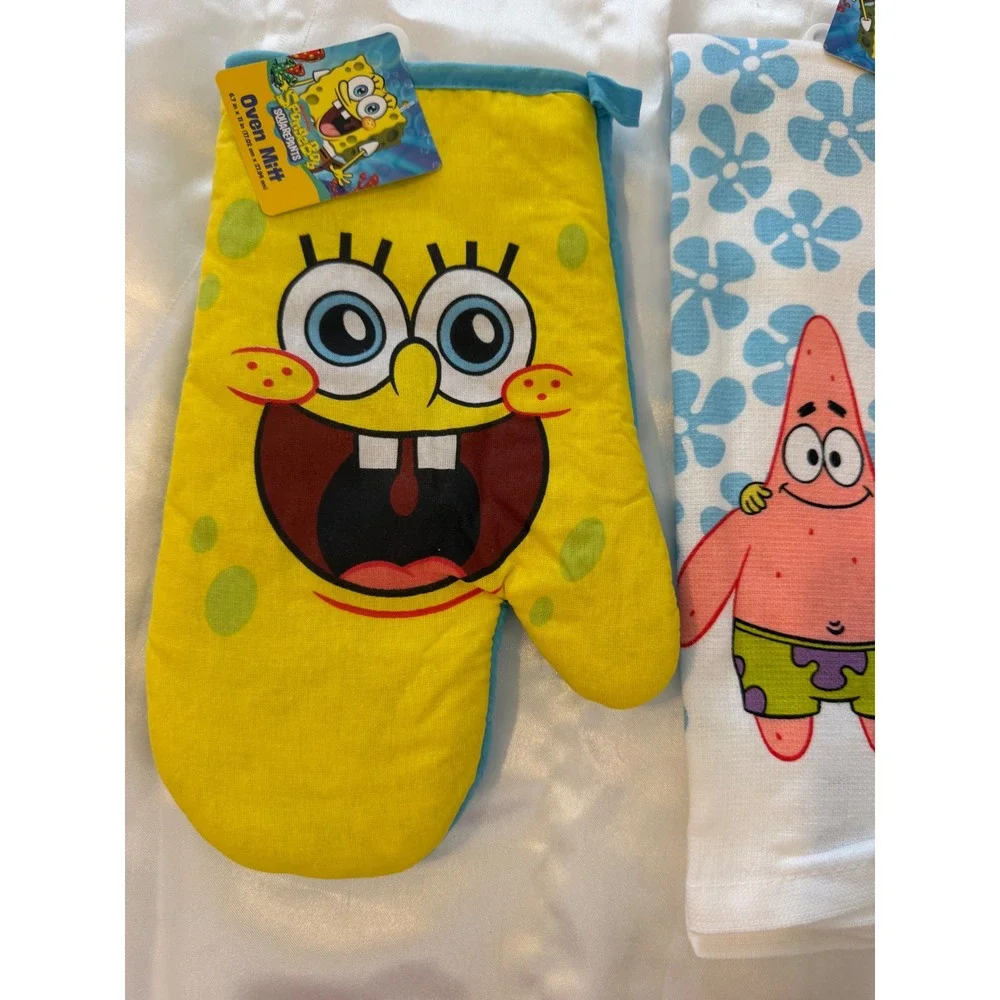 SpongeBob SquarePants 4pc Kitchen Set Oven Mitt Pot Holder Towel Mini Mitt New